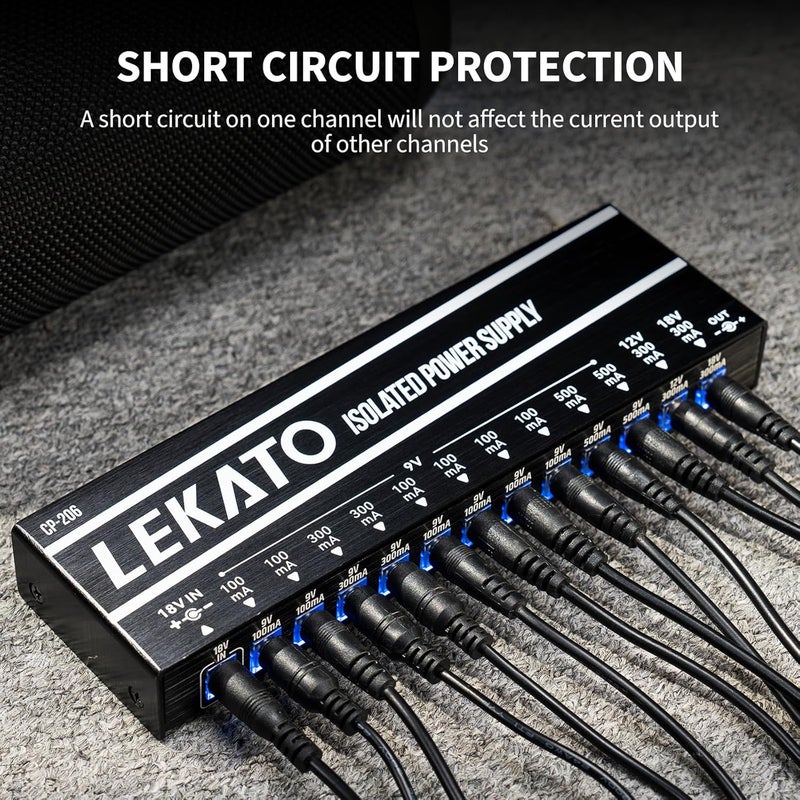 LEKATO مزود طاقة دواسات الجيتار - مزود طاقة معزول بـ 12 منفذ، خرج DC 9V/12V/18V، من 100mA إلى 500mA لدواسات التأثيرات - Image 3